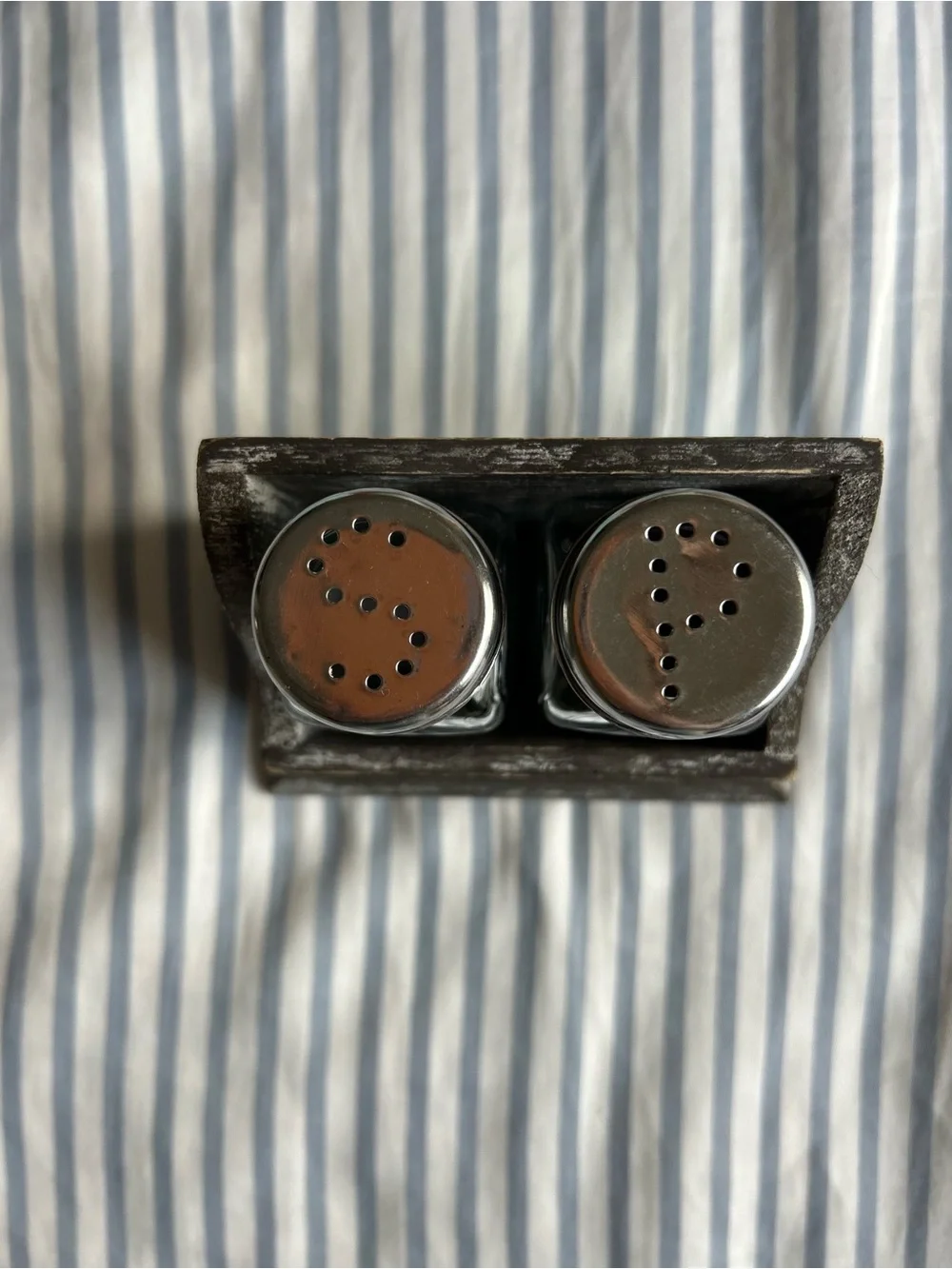 Rustic Salt & Pepper Shaker Set with Holder - Brown and Silver
